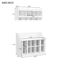 Shoe Cabinet Storage with Shelves and 4 Hooks, Elegant Hall Tree with Wall Mounted Coat Rack, Entryway Organizer for Hallway, Mudroom, White(m-3)