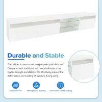 Vinsetto TV Stand with 2 Glass Shelves, Ample Storage, LED Color Changing Lights, Fits TVs Up to 105", 94.5" L x 16" W x 17.5" H, White(m-9)