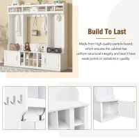 Vinsetto 4-in-1 Wide Storage Hall Tree with Bench and Shoe Cubbies, Multi-functional Entryway Coat Rack, 82.5" L x 15.5" W x 78.5" H, White(m-7)