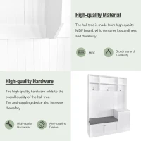 Vinsetto Elegant Hall Tree with Bench and Cushion, Modern Coat Rack with Hooks, Shoe Cabinet Storage, 59" L x 15.5" W x 78.5" H, White(m-8)