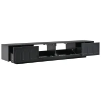 Vinsetto TV Stand with Fluted Tempered Glass Doors for TVs Up to 95", Media Console with APP-Controlled LED Light, 87" L x 16" W x 16" H, Black(m-13)