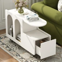 Mobile Multi-Layer Storage End Table with Lockable Wheels, Cream Style Side Table, 12" Narrow Nightstand, 31.5" L x 12" W x 21.5" H, White(m-4)
