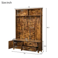 Vinsetto Modern Hall Tree with Storage Cabinet, 2 Large Drawers, Mudroom Bench with 5 Coat Hooks, 59" L x 16" W x 80.5" H, Rustic Brown(m-3)