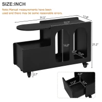 Mobile Multi-Layer Storage End Table with Lockable Wheels, Cream Style Side Table, 12" Narrow Nightstand, 31.5" L x 12" W x 21.5" H, Black(m-3)