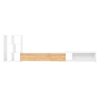 Vinsetto Extendable TV Stand with 3-Tier Bookshelves, Adjustable Center with Storage Cabinets, Sliding Tabletop Media Console for TVs up to 110", White(m-2)