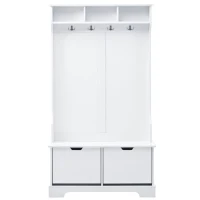 Vinsetto All-in-One Hall Tree with 3 Top Shelves, 2 Flip Shoe Storage Drawers, Storage Bench, and Metal Hanging Hooks, 39.5" L x 18" W x 71" H, White(m-2)