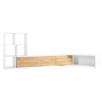 Vinsetto Extendable TV Stand with 3-Tier Bookshelves, Adjustable Center with Storage Cabinets, Sliding Tabletop Media Console for TVs up to 110", White(m-11)