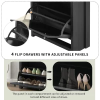 Modern Slim Shoe Cabinet Set with 4 Flip Drawers, Wood Grain Pattern Top, Adjustable Panels, Shoe Rack for Hallway, Black(m-6)