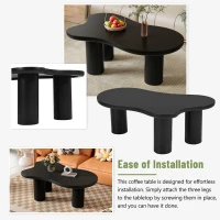 Cloud Coffee Table with 1.5" Thick Tabletop, 3 Sturdy Legs, Irregular End Table for Living Room, Easy Assembly, 44" L x 26" W x 15.5" H, Black(m-5)