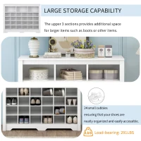 Sleek Design 24-Cubby Shoe Cabinet, Modern Shoe Cabinet with Curved Base, Versatile Sideboard, 45.5" L x 13" W x 35" H, White(m-6)