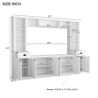 Minimalist Storage TV Stand for TVs Up to 75" with Adjustable Shelves, Entertainment Wall Unit Set for Living Room, 103" L x 15" W x 77" H, White(m-3)