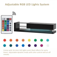 Vinsetto 71" TV Stand for 75" TV with Media Storage Cabinets, 16-Color RGB LED Lights, Modern High Gloss Entertainment Center, Black(m-6)