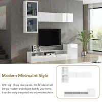 Vinsetto High Gloss TV Stand for TVs Up to 78" with Ample Storage, Media Console, Wall Mounted Floating Cabinets, 93" L x 15" W x 26" H, White(m-7)