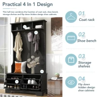 Vinsetto All in One Hall Tree with 3 Top Shelves and 2 Flip Shoe Storage Drawers, Wood Hallway Organizer with Metal Hanging Hooks, Black(m-6)