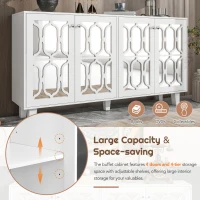 Vinsetto Side Cabinet with Adjustable Shelves, 4-Door Mirror Hollow-Carved TV Stand for TVs Up to 70", Multi-functional Console Table with Storage, White(m-6)