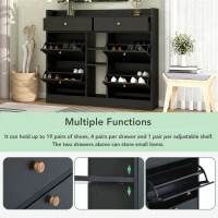Modern Shoe Cabinet with 4 Flip Drawers, 2-Tier Shoe Storage Organizer, Shoe Rack for Entrance Hallway, 50.5" L x 9.5" W x 42.5" H, Black(m-6)