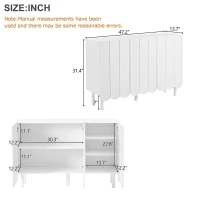 Minimalist Storage Shoe Cabinet with Adjustable Shelves, Solid Wood Legs, and Wave Doors, 47" L x 13.5" W x 31.5" H, White(m-3)
