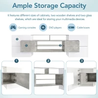Unique Shape TV Stand for TVs Up to 88" with 2 Illuminated Glass Shelves, High Gloss Entertainment Center, LED Color Changing Lights, Gray(m-8)