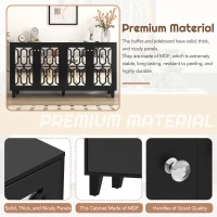 Vinsetto Side Cabinet with Adjustable Shelves, 4-Door Mirror Hollow-Carved TV Stand for TVs Up to 70", Multi-functional Console Table with Storage, Black(m-6)