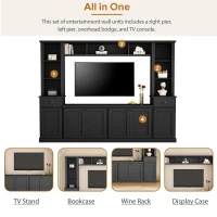 Minimalist Storage TV Stand for TVs Up to 75" with Adjustable Shelves, Entertainment Wall Unit Set for Living Room, 103" L x 15" W x 77" H, Black(m-5)