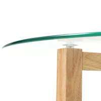 Round Coffee Table with Tempered Glass Top and Sturdy Wood Base, Modern Cocktail Table, Easy Assembly, 35.5" L x 35.5" W x 17.5" H, Natural(m-11)