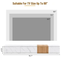 Vinsetto TV Stand with Faux Marble and Walnut Finish, Modular Entertainment Center for TVs up to 88", 4 Storage Drawers, White(m-9)