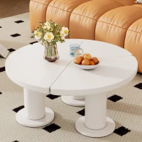 Round Petal-Shaped Coffee Table with Thick Legs and Sleek Edges, Minimalist Design, 39.5" Diameter, Easy Assembly, White(m-1)
