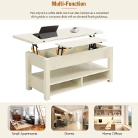 Vinsetto Lift Top Coffee Table with Multi-Functional Open Shelves, Modern Lift Tabletop Dining Table for Living Room, 42" L x 40" W x 25.5" H, Ivory(m-8)