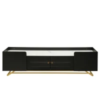 Vinsetto Sleek Design TV Stand with Fluted Glass, Faux Marble Top, and Gold Frame Base, Fits TVs Up to 70", 63.5" L x 12.5" W x 19" H, Black(m-2)