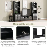 Vinsetto Modern Multifunctional TV Stand Set for TVs Up to 65" with Acrylic Board Door, Tall Cabinets, Chic Elegant Entertainment Wall Unit, Black(m-8)