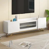 Vinsetto Sleek Design TV Stand with Fluted Glass, Faux Marble Top, Gold Frame Base, Fits TVs Up to 70", 63.5" L x 12.5" W x 19" H, White(m-1)