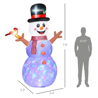 Outsunny 7.9' Inflatable Branch Hand Snowman w/ Rotating Colorful LED Light, Blow-Up Outdoor Display for Party(m-3)