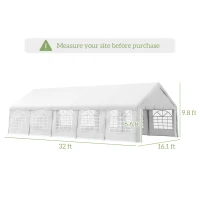 Outsunny 32x16 Outdoor Canopy Tent Heavy Duty Carport Tent with Cathedral Window Design for Party & Wedding, Removable Sidewalls, White(m-3)