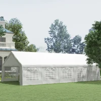 Outsunny 32x16 Outdoor Canopy Tent Heavy Duty Carport Tent with Cathedral Window Design for Party & Wedding, Removable Sidewalls, White(m-4)