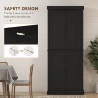 HOMCOM 72.5" Freestanding Kitchen Pantry Cabinet with 4 Doors, Black(m-6)