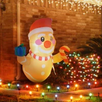 Outsunny 3.4' Inflatable Hanging Gingerbread Man Holding Gift Box & Candy Cane w/ LED Lights, Blow-Up Outdoor Display for Party(m-9)