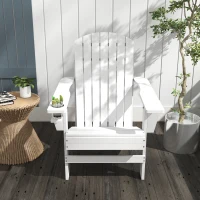 Outsunny Oversized Adirondack Chair, Outdoor Fire Pit and Porch Seating, Classic Log Lounge w/ Built-in Cupholder, White(m-10)