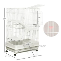 PawHut 32"L 4-Level Small Animal Cage Rabbit Hutch with Universal Lockable Wheels, Slide-out Tray for Bunny, Chinchillas, Ferret, White(m-3)
