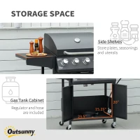 Outsunny 52" Barbecue Grill with Wheels 4+1 Burner Liquid Propane Gas Grill Outdoor Cabinet Style BBQ Trolley w/ Side Burner, Warming Rack(m-6)
