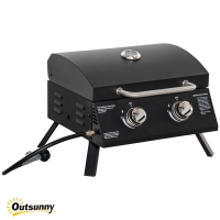 Outsunny 21.75" Charcoal BBQ, Portable Grill with 2 Burners, Heat-Resistant Handle, Folding Legs, Removable Ashtray, Thermometer, Carbon Steel, for Outdoor Cooking, Camping, Black