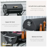 Outsunny 30" Portable Charcoal Barbecue Grill with Wheels Outdoor Barbecue with Adjustable Charcoal Rack, Storage Shelf, for Garden Camping Picnic(m-8)