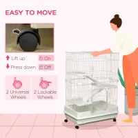 PawHut 32"L 4-Level Small Animal Cage Rabbit Hutch with Universal Lockable Wheels, Slide-out Tray for Bunny, Chinchillas, Ferret, White(m-5)