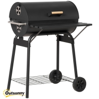 Outsunny 30" Portable Charcoal Barbecue Grill with Wheels Outdoor Barbecue with Adjustable Charcoal Rack, Storage Shelf, for Garden Camping Picnic