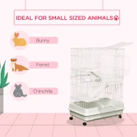 PawHut 32"L 4-Level Small Animal Cage Rabbit Hutch with Universal Lockable Wheels, Slide-out Tray for Bunny, Chinchillas, Ferret, White(m-6)