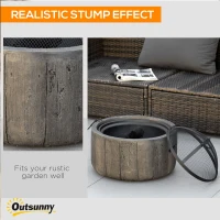 Outsunny Outdoor Fire Pit, 18 Inch Metal Wood Burning Fireplace with Spark Cover, Poker, Woodgrain Design for Patio, Picnic, Backyard, Dark Brown(m-4)