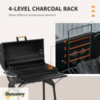 Outsunny 30" Portable Charcoal Barbecue Grill with Wheels Outdoor Barbecue with Adjustable Charcoal Rack, Storage Shelf, for Garden Camping Picnic(m-5)