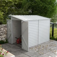 Outsunny 4.6ft x 9ft Metal Storage Shed Lockable Garden & Yard Tool & Outdoor Storage Shed, White(m-10)