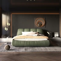 Queen Size Upholstered Bed with Oversized Padded Backrest, Solid Wood Frame, Adjustable Mattress Heights, 96.5" L x 70" W x 43.5" H, Green(m-1)