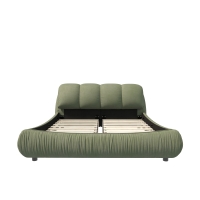 Queen Size Upholstered Bed with Oversized Padded Backrest, Solid Wood Frame, Adjustable Mattress Heights, 96.5" L x 70" W x 43.5" H, Green