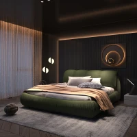 Queen Size Upholstered Bed with Oversized Padded Backrest, Solid Wood Frame, Adjustable Mattress Heights, 96.5" L x 70" W x 43.5" H, Green(m-7)
